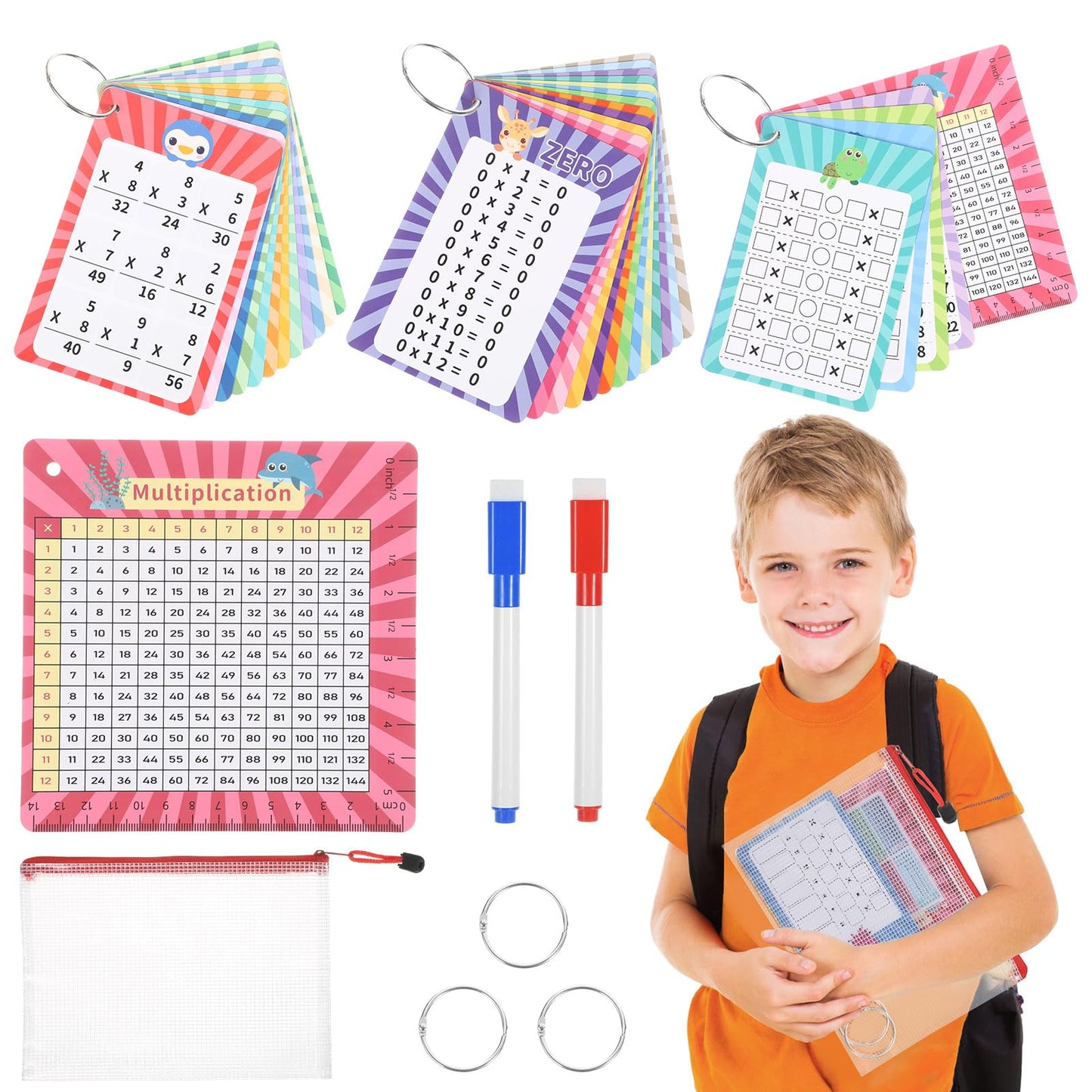 31 Pcs Multiplication Flash Cards Times Table Flash Cards, Math Problems From Easy To Hard, Multiplication Chart With 2 Dry Eras