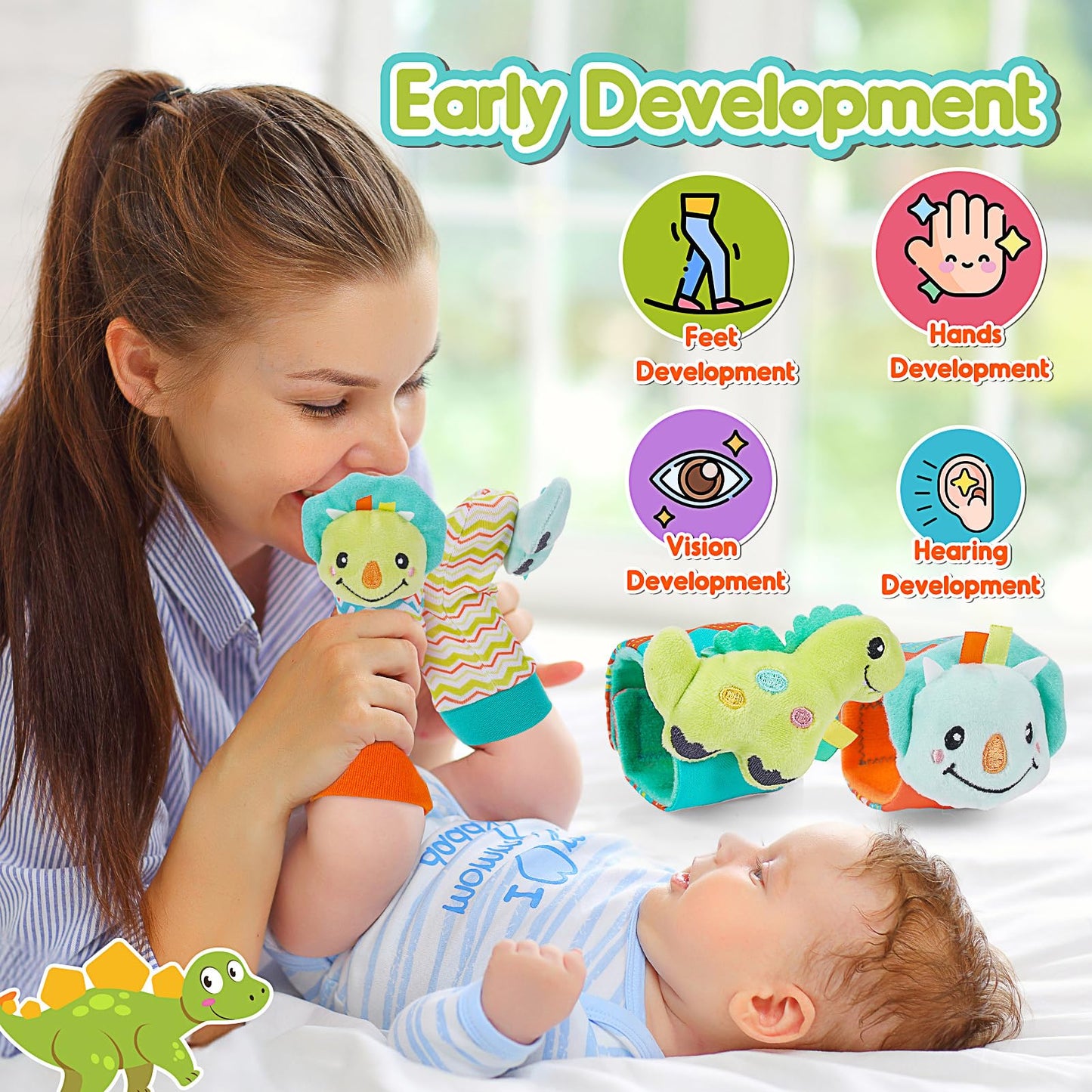 Zapwhiz Baby Infant Rattle Socks, 3 4 5 6 Month Old Baby Toys Wrist Rattles For Babies 0-6 Months Newborn Baby Learning Sensory