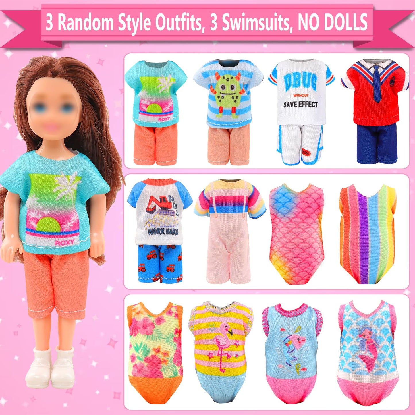 20 Pcs 5.3 Inch Doll Clothes & Accessories Include 5 Dresses 3 Outfits Tops And Pants 3 Swimsuits With 2 Shoes 1 Backpack 1 Laptop 1 Pad 1 Glasses 1 Drink 1 Hat For 5.3 - 6 Inch Dolls