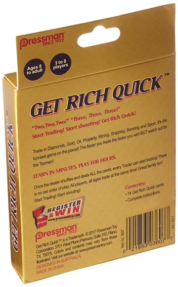 Pressman GET Rich Quick Card Game - Fun Family Game, 5" Gold Cardstock, Model 021853036077