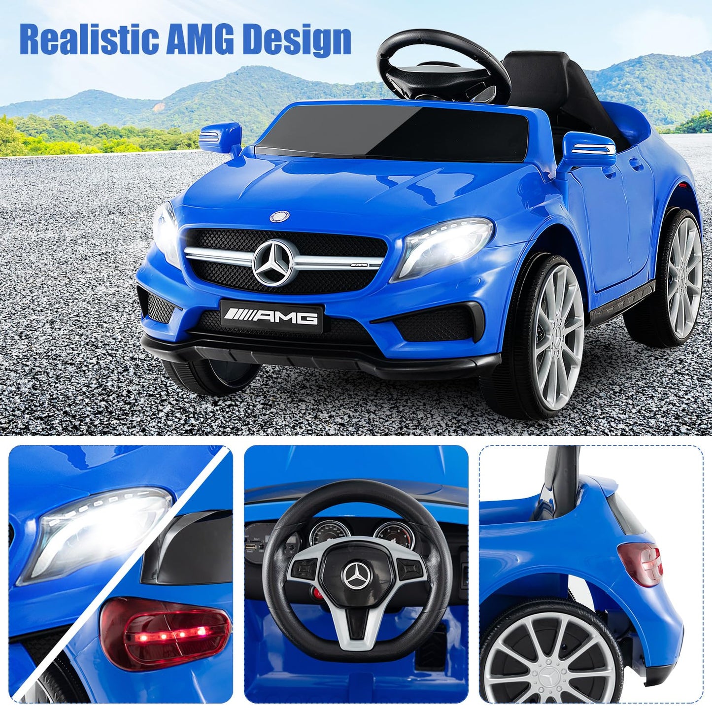 Olakids Kids 12V Electric Ride On Car, Licensed Mercedes Benz Gla45 Vehicle For Toddler With Control Remote, Battery Powered Toy With Music, Usb, Mp3, 2 Speeds, Wheels Suspension, Led Lights