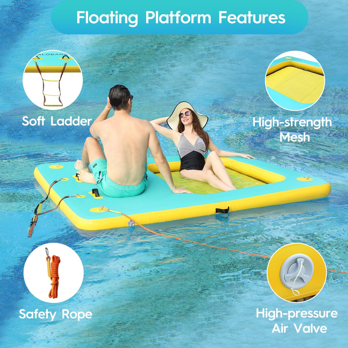 Calobana Inflatable Floating Dock, Lake Floats For Adults Floating Raft Water Platform With Detachable Ladder For Lake Boats Bea