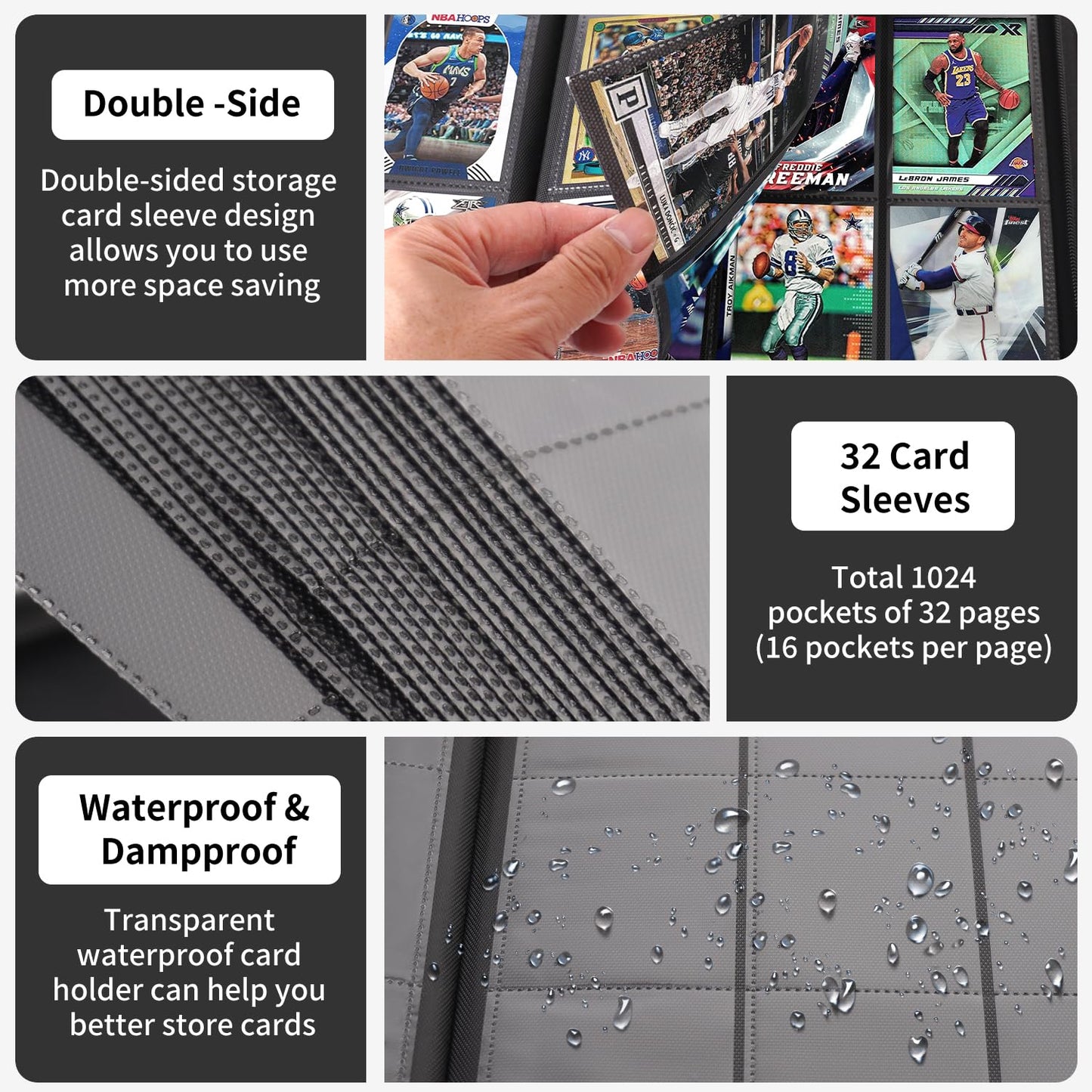 HESPLUS 1000+ Pockets Trading Card Binder 16 Pocket Ringless Card Binder Album Folder - enhanced Side Loading Zip Binder for Yu-Gi-Oh TCG Sports Game Trading Cards -Black