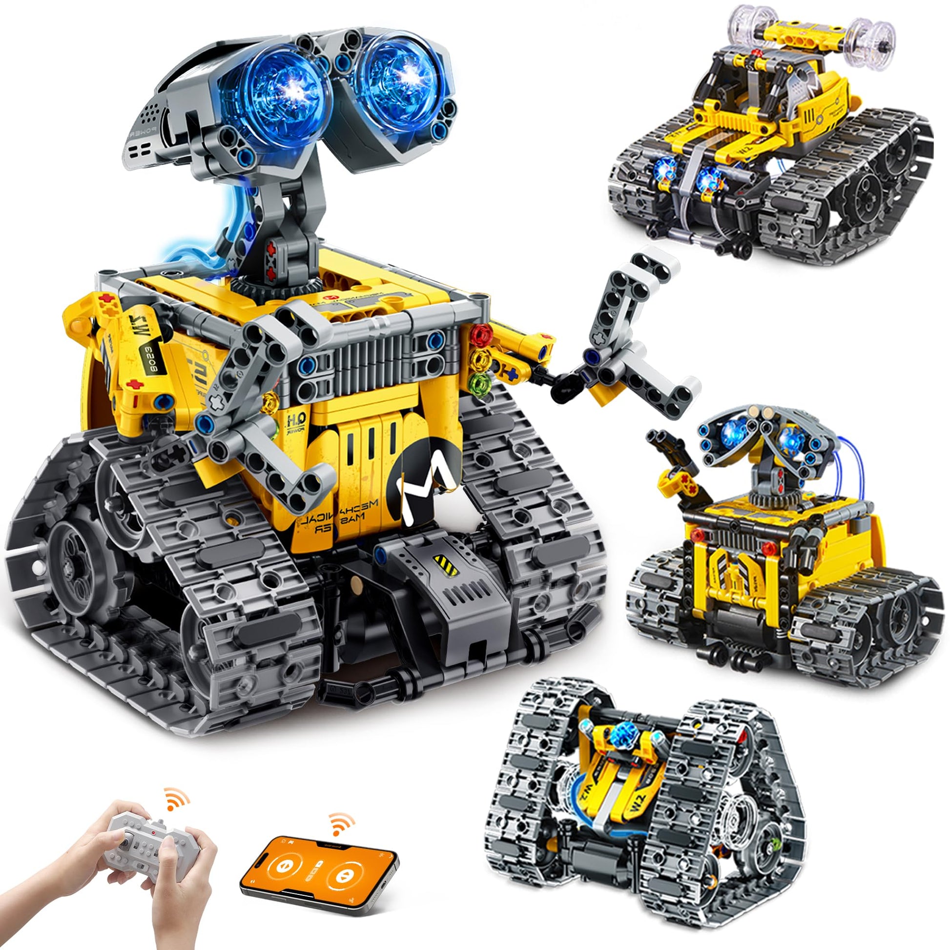 AoHu STEM Robot Building Toys, 4in1 Remote & APP-Controlled Wall Robot/Stunt Car/Triangle Robot Toys Set, Creative Gifts for Boy