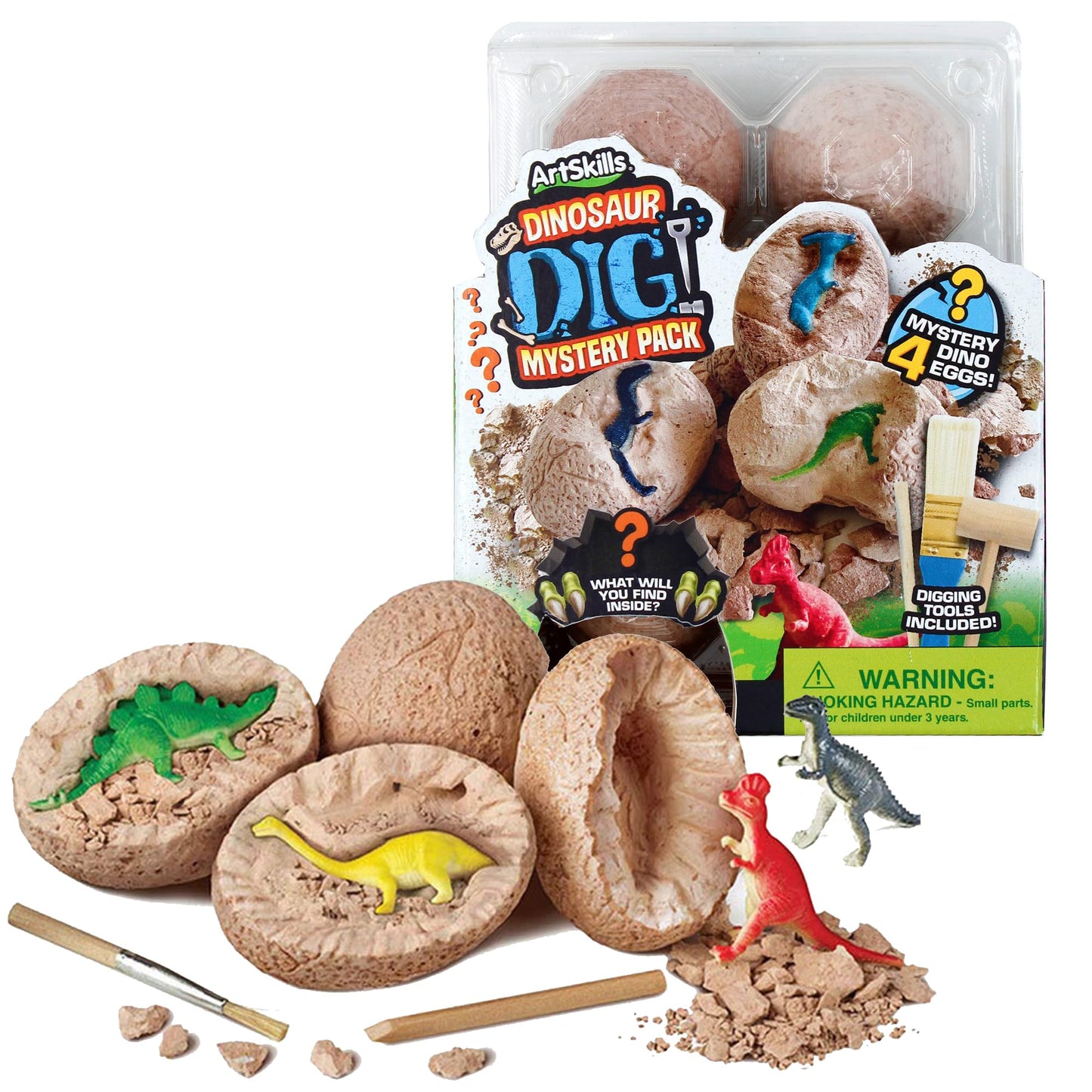 Artskills Dinosaur Eggs Excavation Dig Kit, Mystery Box Of 4 Dino Eggs - Collect All 12 Toy Dinosaurs