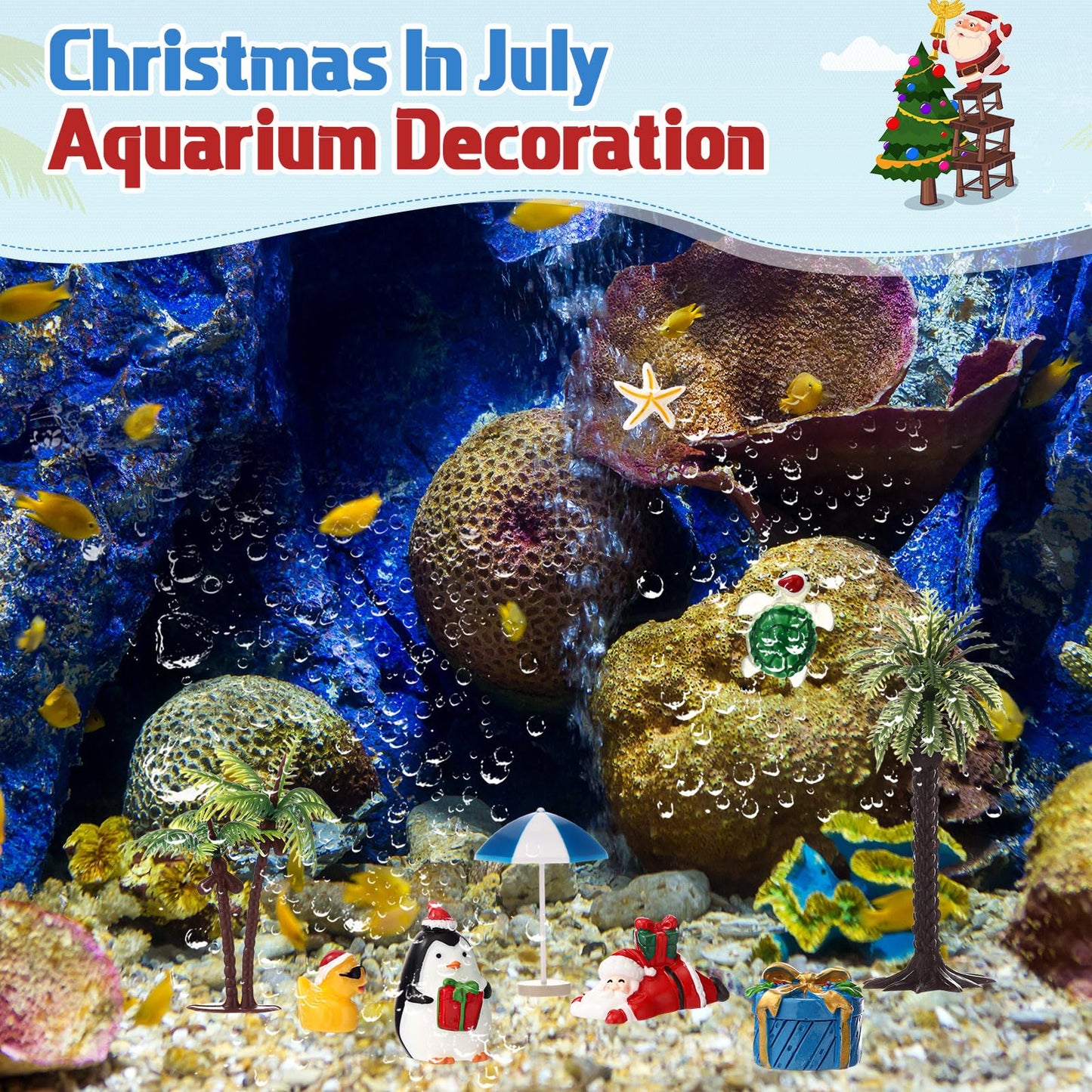 Soulchen 18 Pcs Christmas Aquarium Decorations Miniature Christmas Fish Tank Decorations Mini Resin Santa Clause Xmas Tree Figur