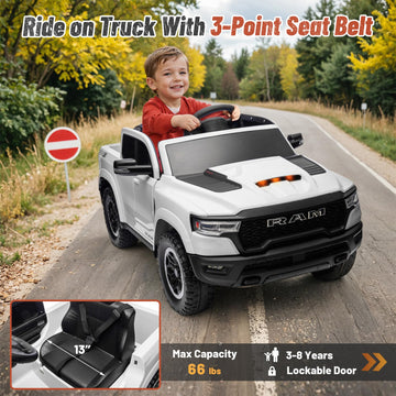 Segmart Licensed Ram 1500 Ride On Toys For Kids 4-8, 12V Ride-On Electric Car For Kids With Remote Control, Battery Powered With