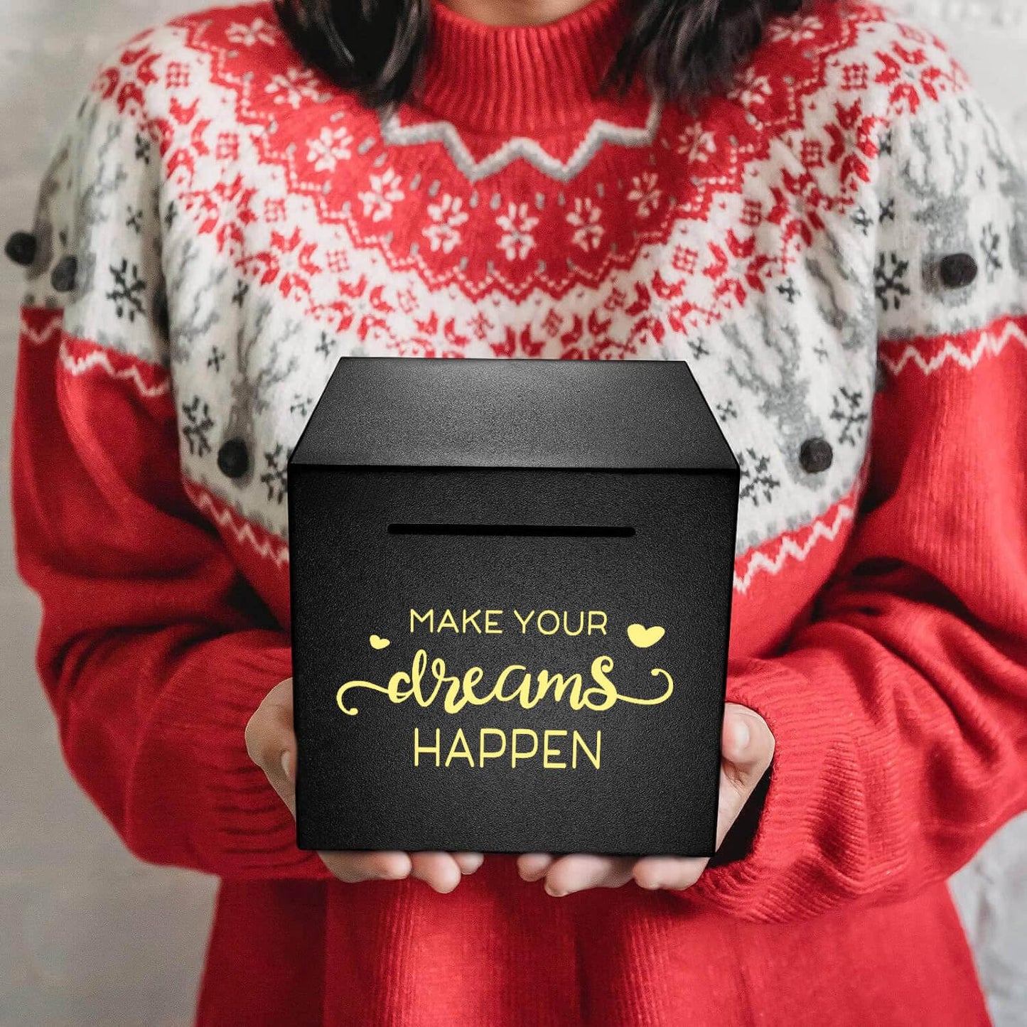 Piggy Bank Made Of Stainless Steel, Piggy Banks For Adults Coin Bank,Can Only Save The Piggy Bank That Cannot Be Taken Out (Make.Your.Dreams.Happen(4.72 Inch-Black))