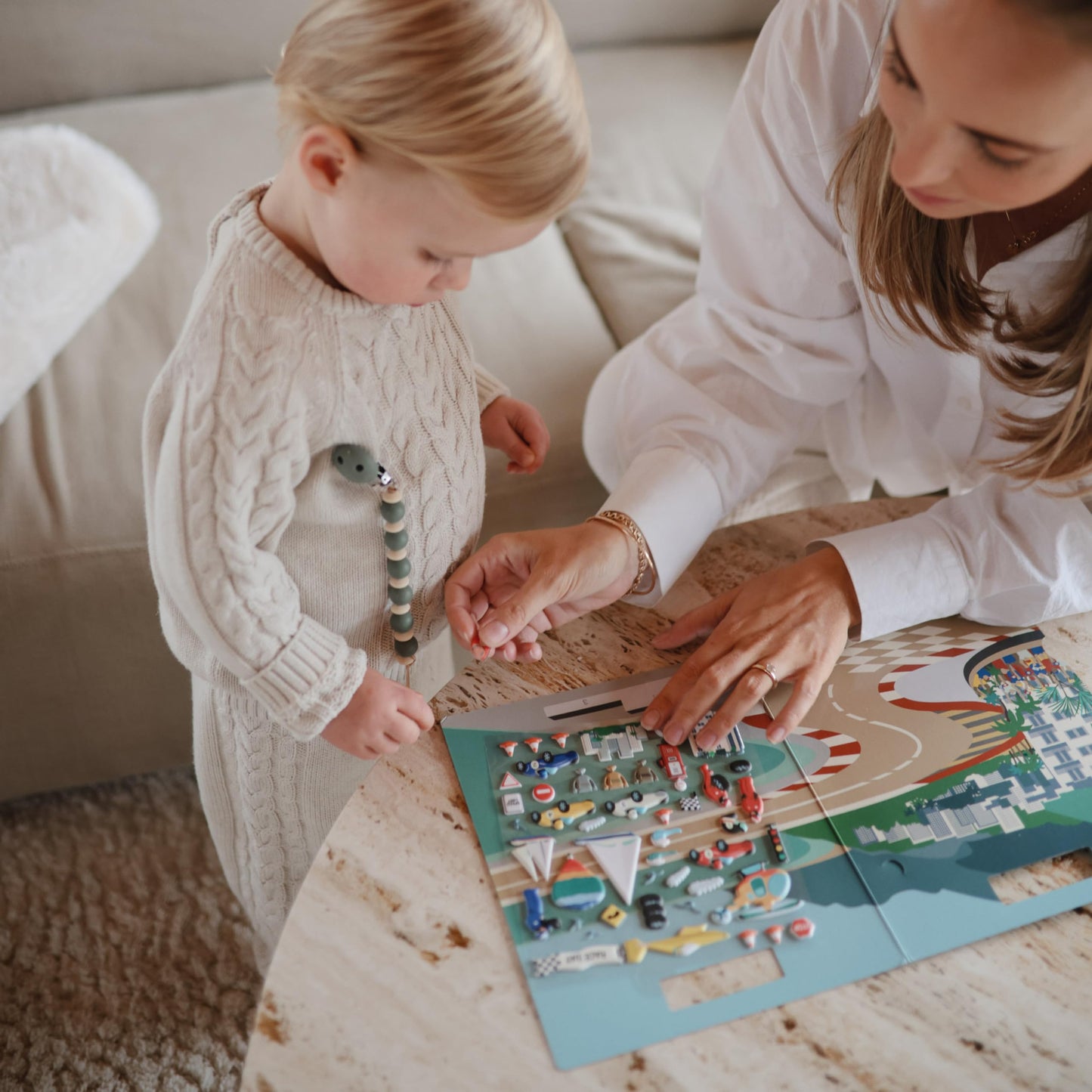 mushie Reusable Sticker Book Set (Race Cars) | 100+ Removable Puffy Stickers | Arts & Crafts Activity for Kids | Ages 3+