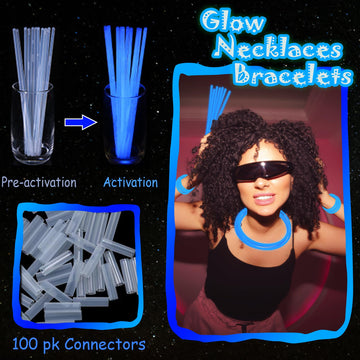 Ilhsty 100 Pk 8'' Blue Glow Sticks Glow Necklaces In The Dark Party Favor Supplies Bright Glowsticks Bulk For Birthday Valentine