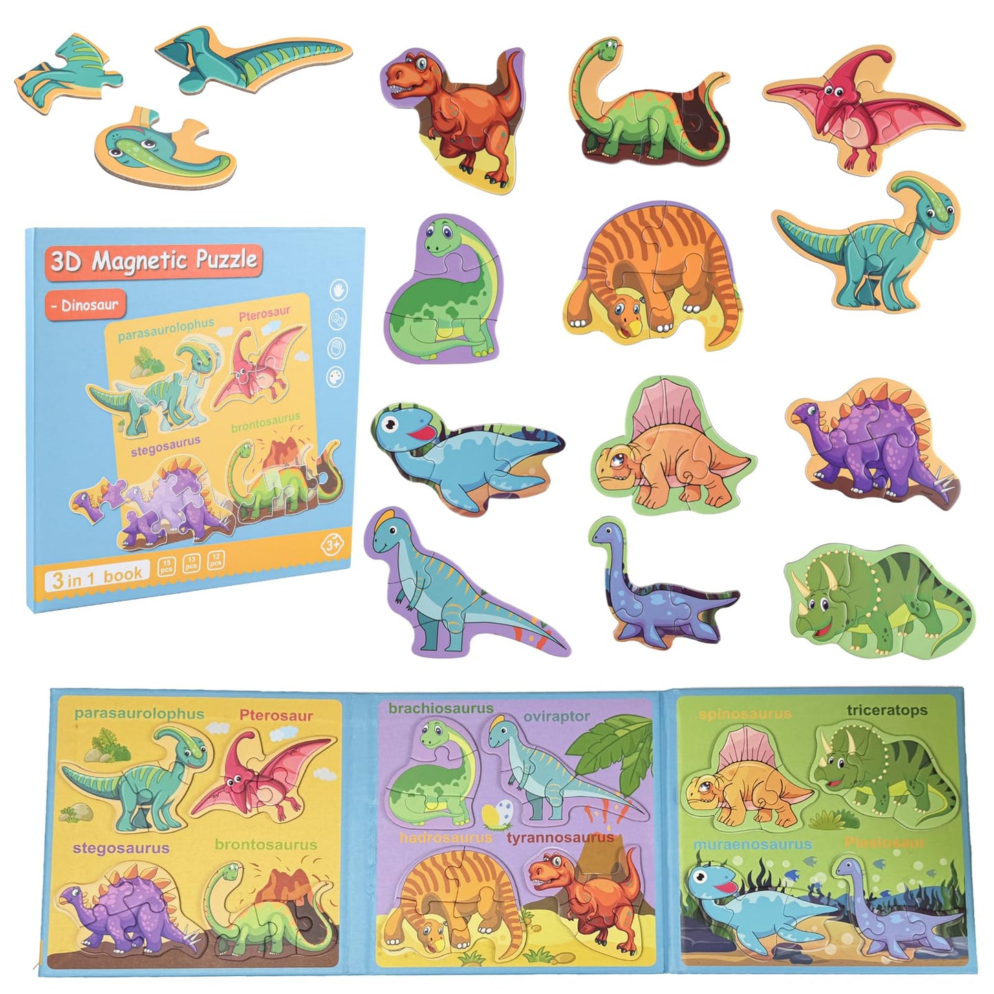 Astaron 3D Magnetic Dinosaur Puzzle With 80 Puffy Stickers For Toddlers, Dino Magnets For Toddlers 1-3 Preschool Education Learn