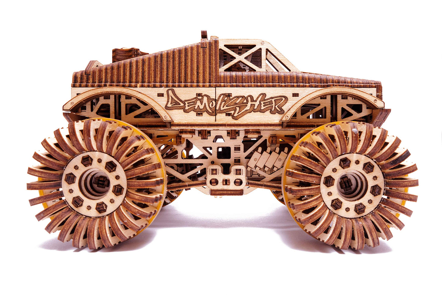 Wood Trick Monster Pickup Truck Car 3D Wooden Puzzle - Rides Up To 18 Feet - 8.3X6.3 In - Model Truck Kit To Build For Adults And Kids