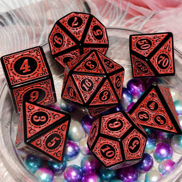 Carving in Red Black DND Dice Set for Board Game