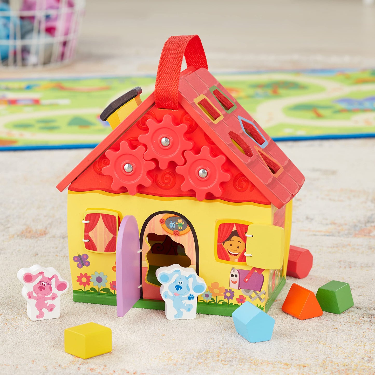 Melissa & Doug Blue'S Clues & You! Wooden Take-Along House Shape Sorter Activity Play Set (8 Pieces)