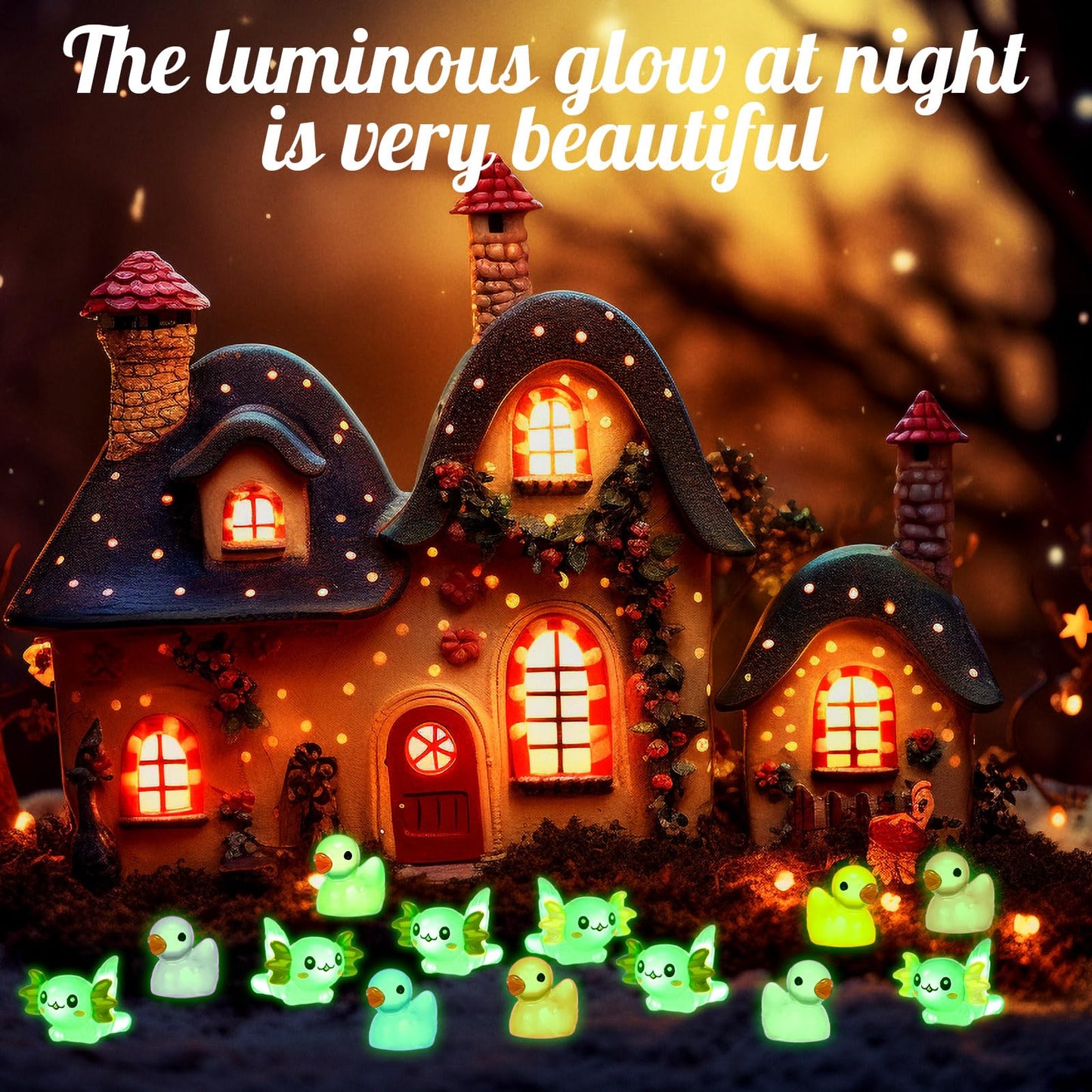 Barydat 100 Pcs Luminous Mini Resin Animals Bulk Glow In The Dark Resin Axolotls Tiny Ducks Miniature Figurines For Hide And See