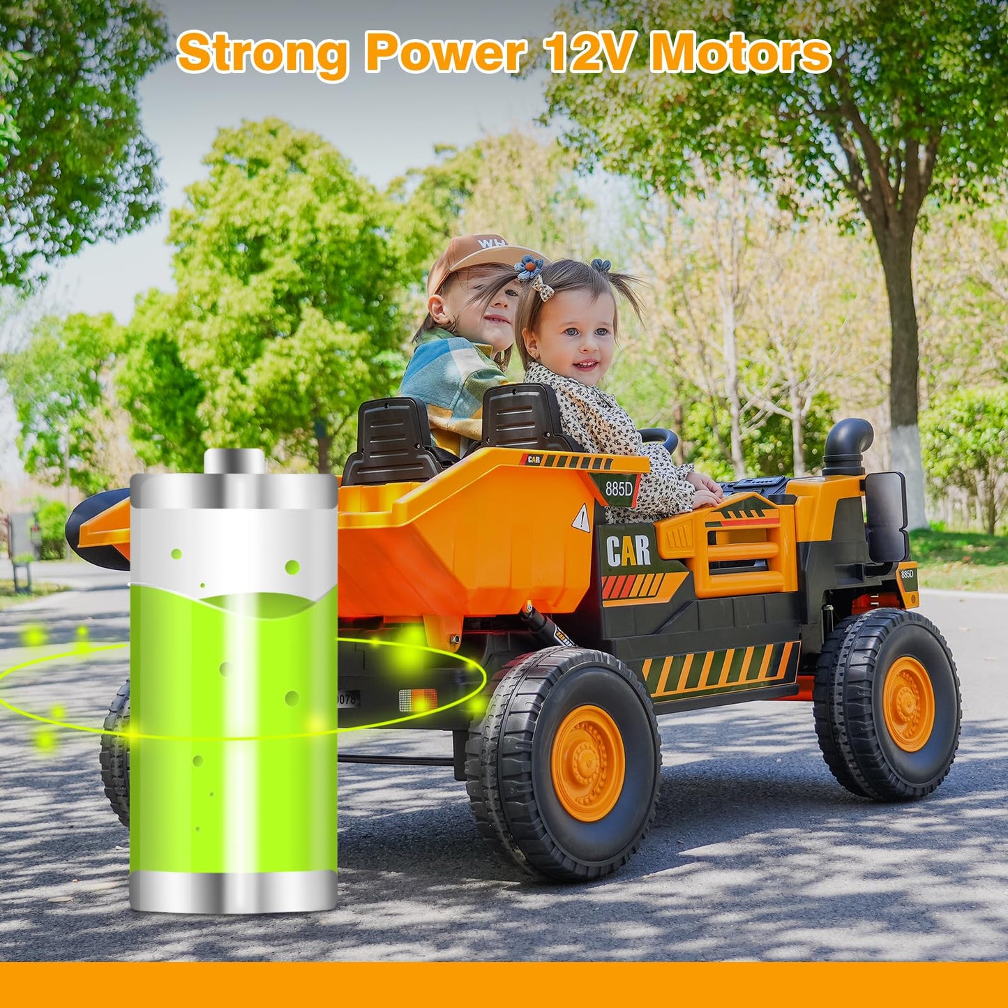 2-Seater Electric Ride On Truck Toy Car Construction Vehicle For Boys, 12V Kids Ride On Dump Truck, Remote Control, Key Start, S