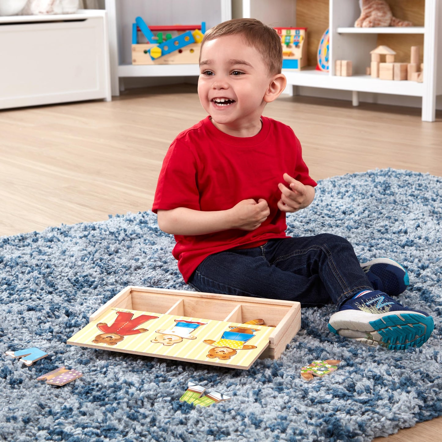 Melissa & Doug Mix n Match Wooden Bear Family Dress-Up Puzzle With Storage Case (45 pcs) - Wooden Teddy Bear Puzzle, Sorting An