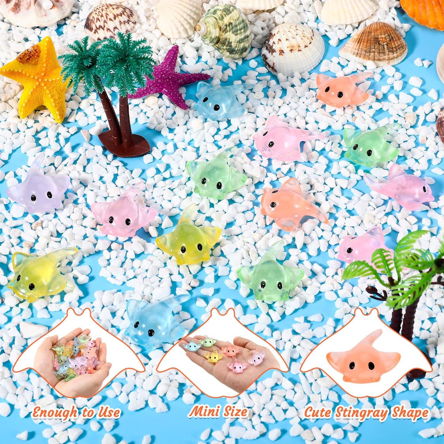 GGSTDDUP 120 PCS Miniature Sting Ray Statues, Mini Sting Ray Fish Cake Decoration, Mini Sting Ray Fish Marine Animal Toy Cake De