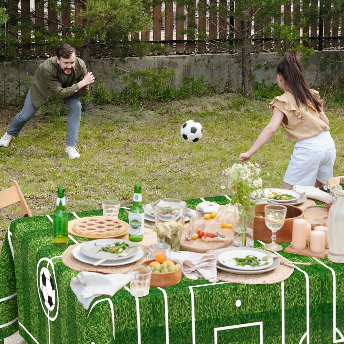 Wnink 4 Pack Soccer Table Cloth Plastic Tablecloth Soccer Party Disposable Table Cover Soccer Party Supplies Plastic Soccer Them