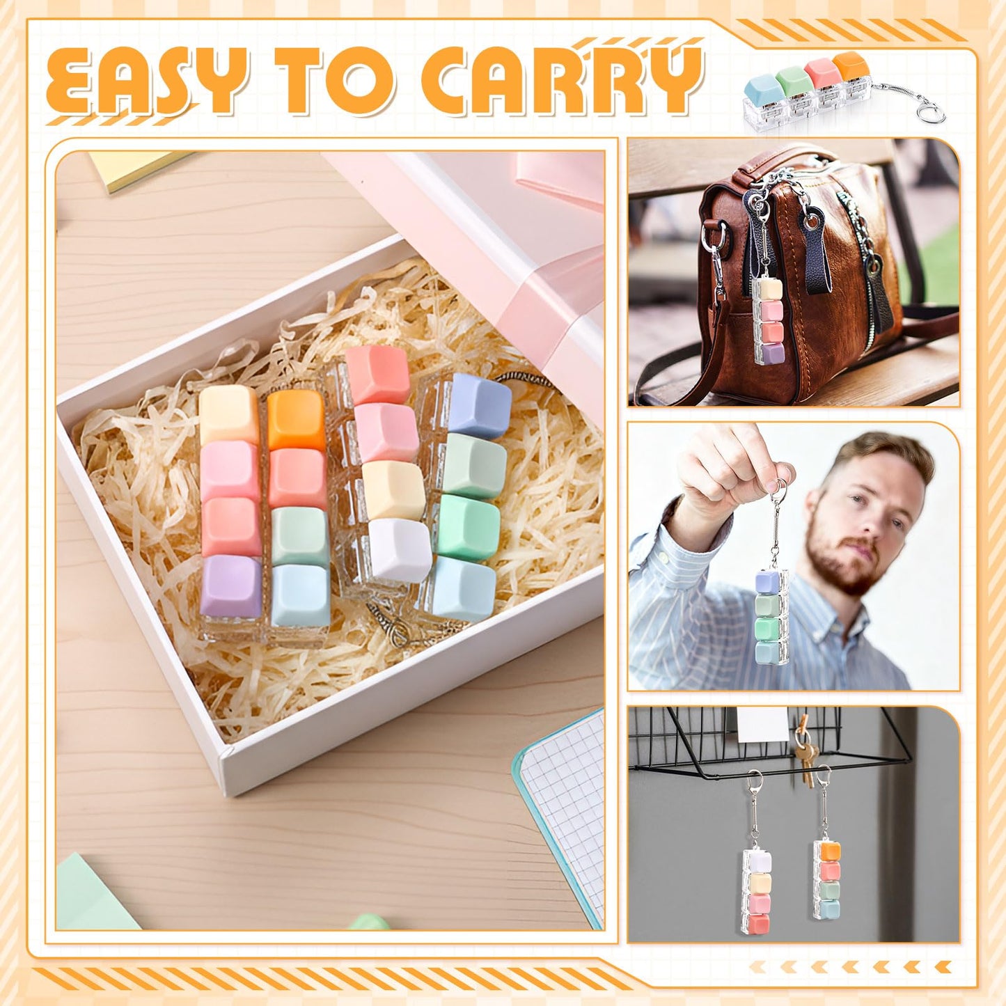 Halloscume 4 Pcs Keyboard mature-themed Fidget Toy Clicker Toy 4-in-1 Keyboard Fidget Keychain Cube Mechanical Key Button Clicker Stress Relief Gift for Office School Home to Pass the Time (Watercolor Colors)