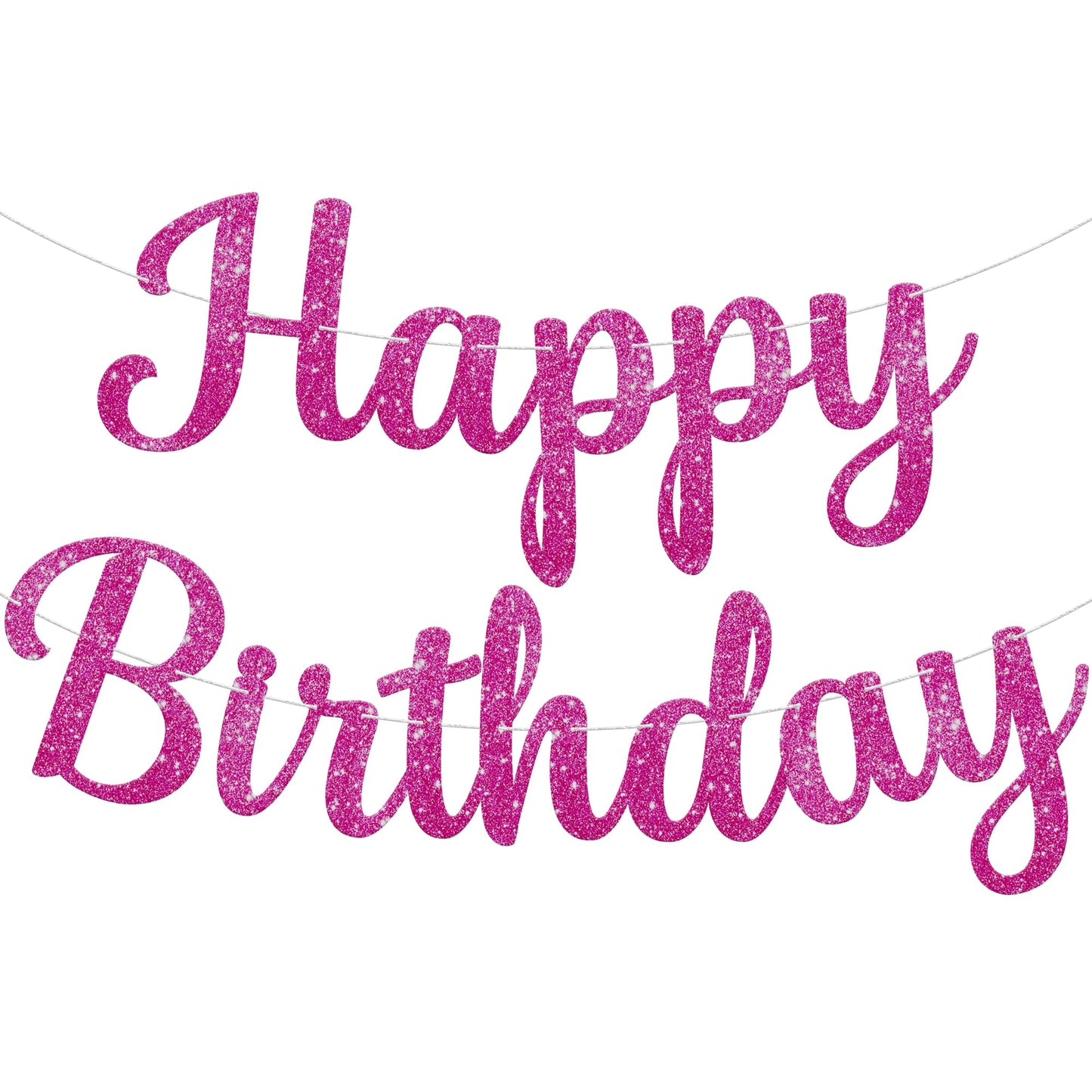 Katchon Glitter Hot Pink Happy Birthday Banner - 10 Feet | Cursive Letters, Birthday Decorations | Backdrop For Pink Party Decorations