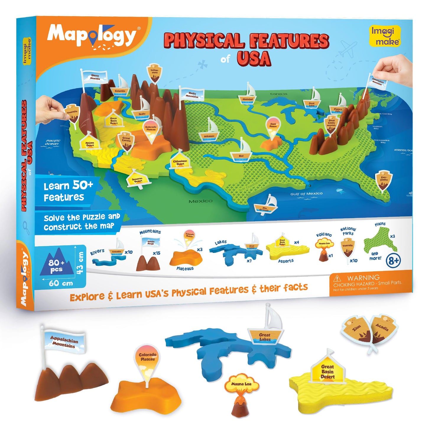 Imagimake Mapology Physical Features Usa Puzzle | Mountains, National Parks, Rivers & Lakes 3D Puzzle For Kids 8-10 | Educational Toys | Classroom Must-Haves | Easter Gifts For Kids | Easter Toys