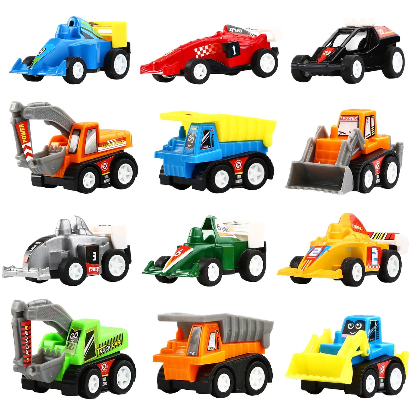 Yeonha Toys Pull Back Vehicles, 12 Pack Mini Assorted Construction Vehicles and Race Car Toy, Vehicles Truck Mini Car Toy for Ki