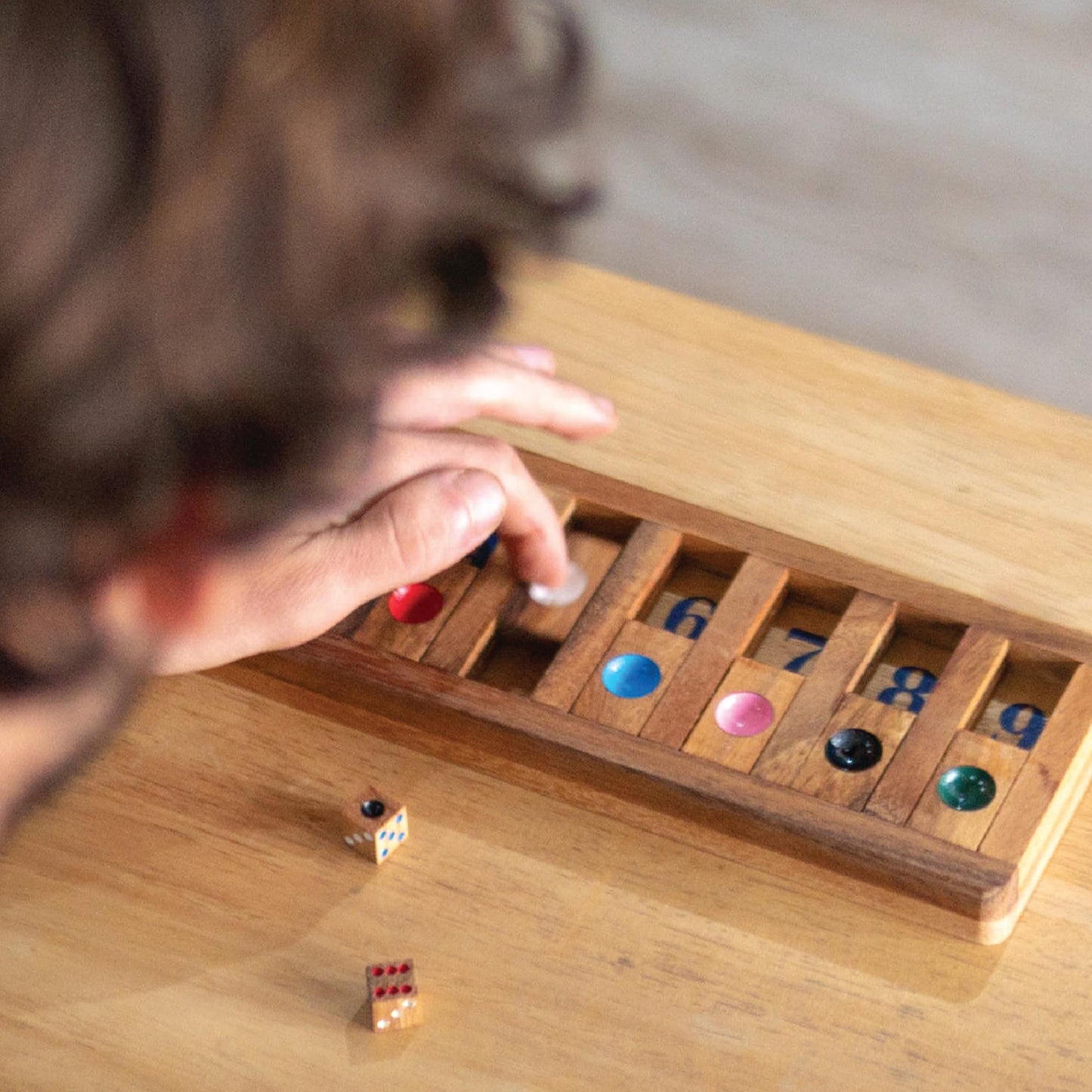 BSIRI Shut The Box Board Game - Wooden Math Puzzle for Kids, Family Fun, Educational Toy, Natural Solid Wood, 9x29x2 cm