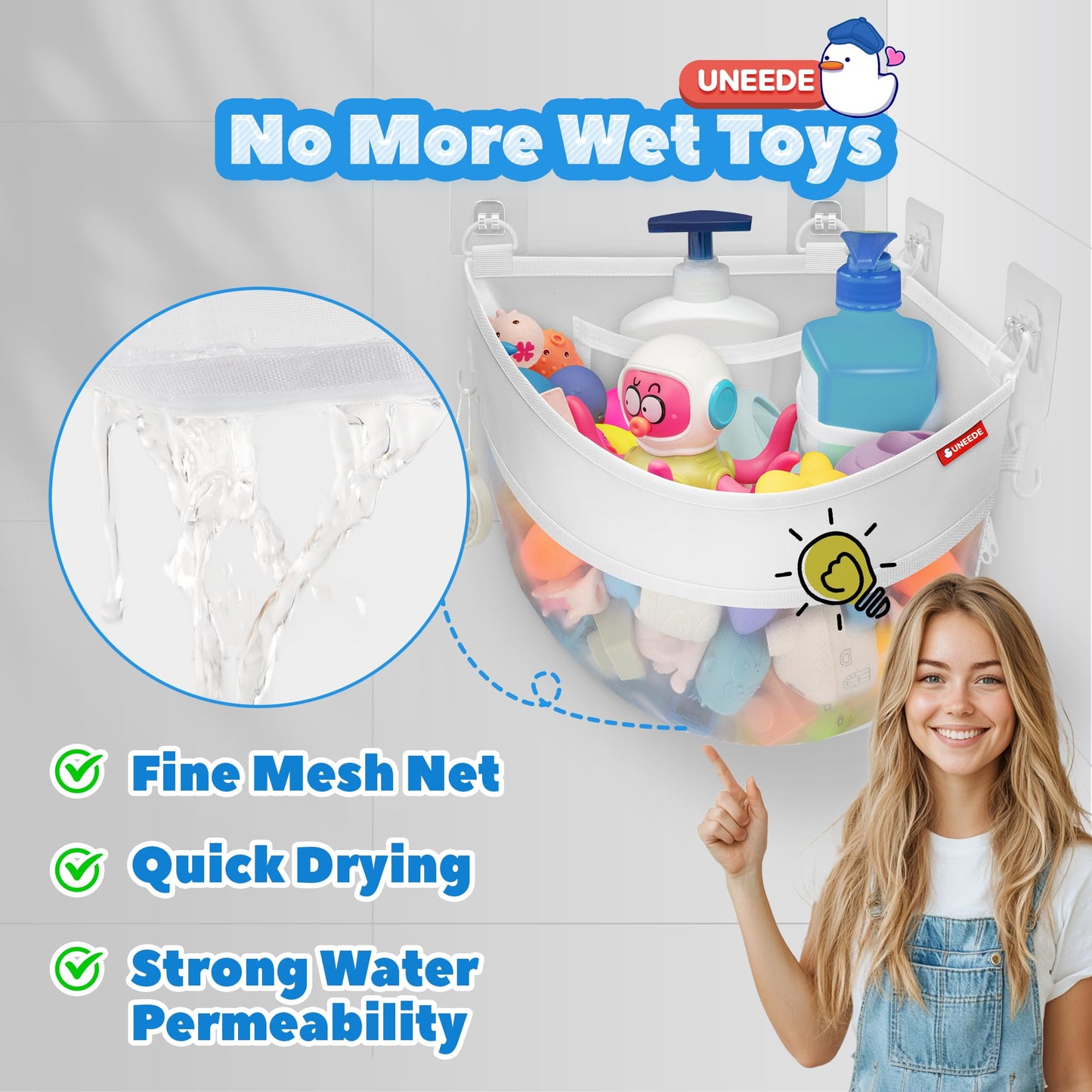 Uneede 4.32 Gallons Corner Mounted Bath Toy Storage Holder,Bathtub Toy Storage Organizer,Mesh Shower Caddy For Bathtub Toy Organ