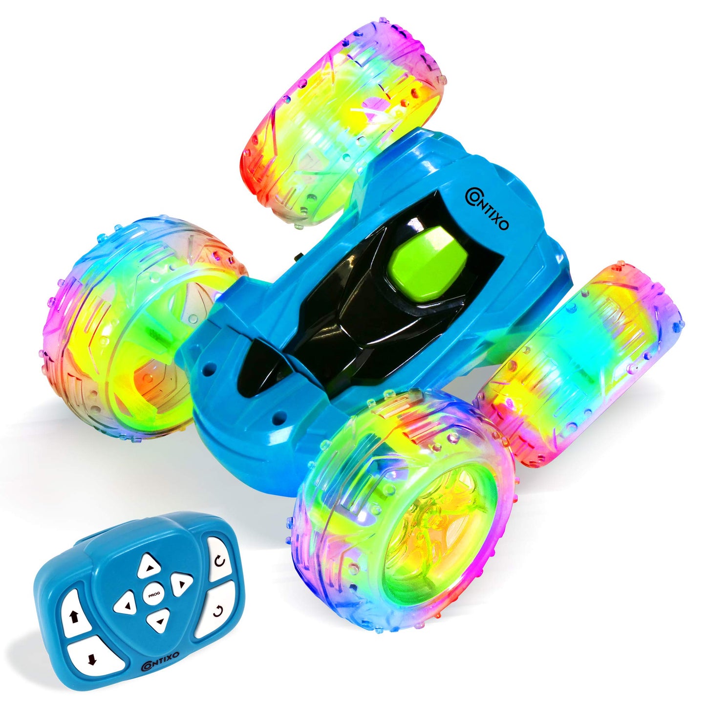 Contixo RC Stunt Car 4WD 2.4GHz - Double-Sided 360 Rotating Remote Control Car with LED Lights, for Kids Age 4-12, Blue