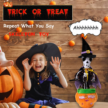 Miaodam Halloween Toys, Skeleton Toys For Kids Repeat What You Say, Talking Cactus Toy Singing Pumpkin With Halloween Songs, Talking Toys For Toddler Colorful Glowing Skeleton Decor