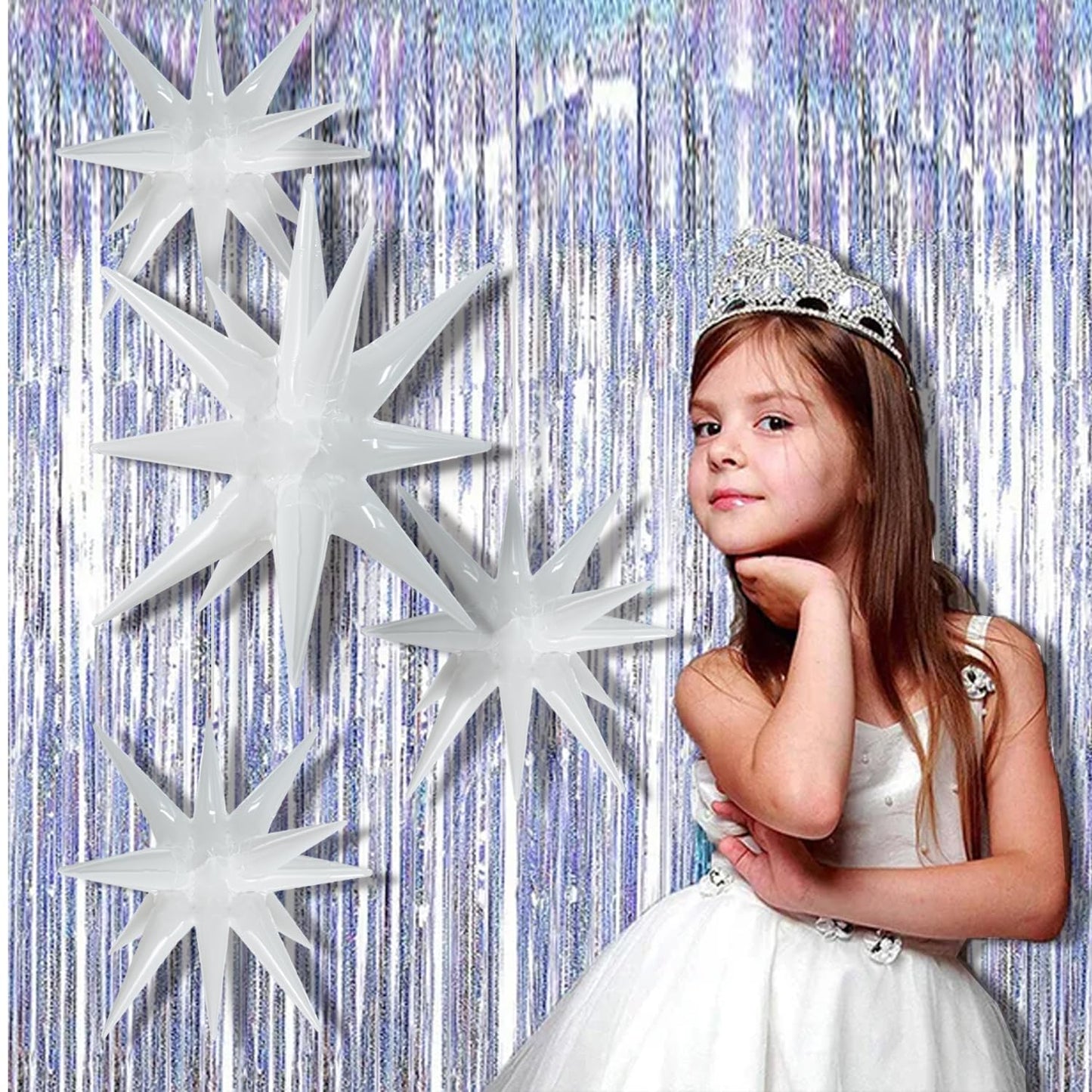 Toniful 8 Pcs White Star Foil Balloons Large Star Balloons White Explosion Star Mylar Balloons For Party Backdrop Christmas New