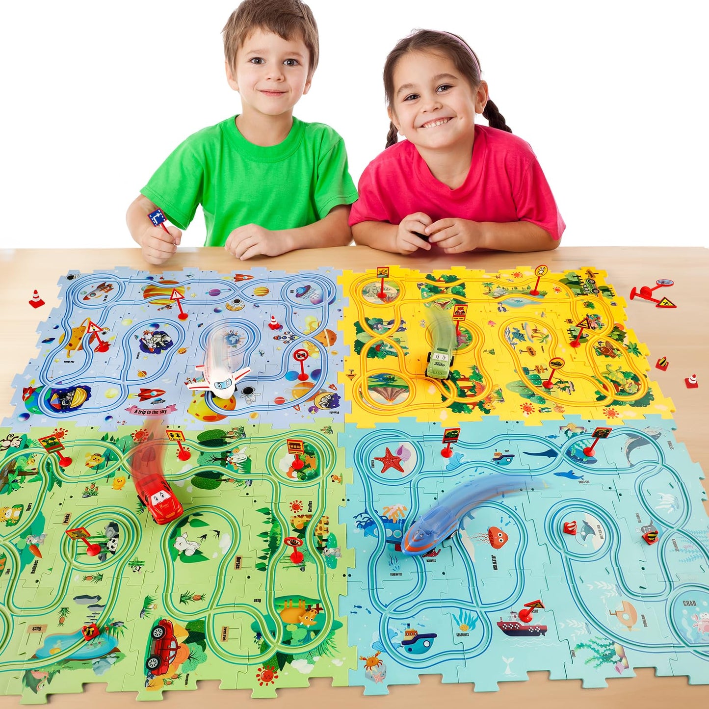 Yooyid Puzzle Racer Kids Car Track Set, Kids Toys Boys 3-5, Toys For 2 3 4 5 6 Year Old Boys, Toys For Ages 2-4, Montessori Toys