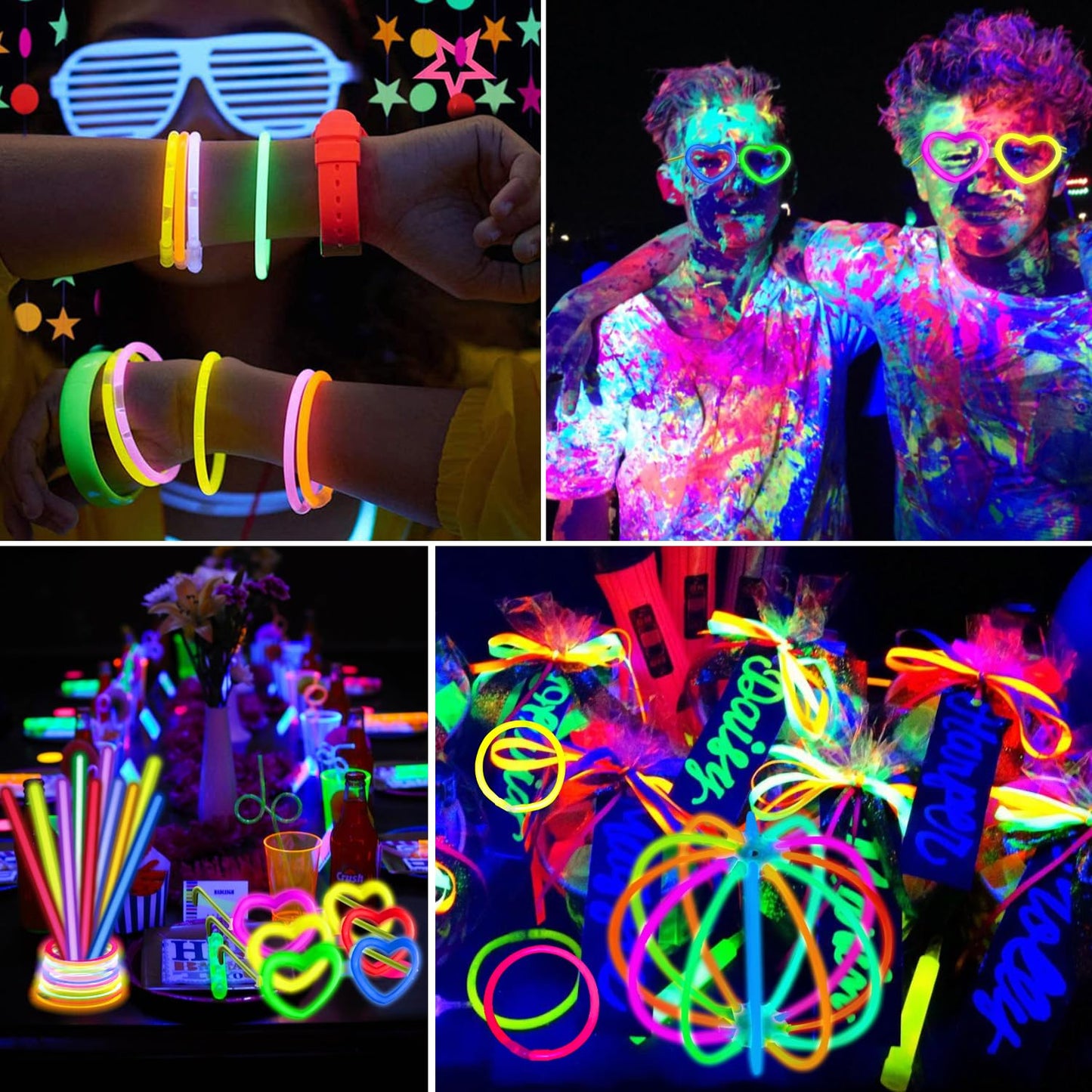 LKITMIUT 173 Pack Glow Neon Party Supplies - Glow Sticks, Fluorescent Banner, Neon Garlands, Balloons & Tablecloth for Black Light Decor