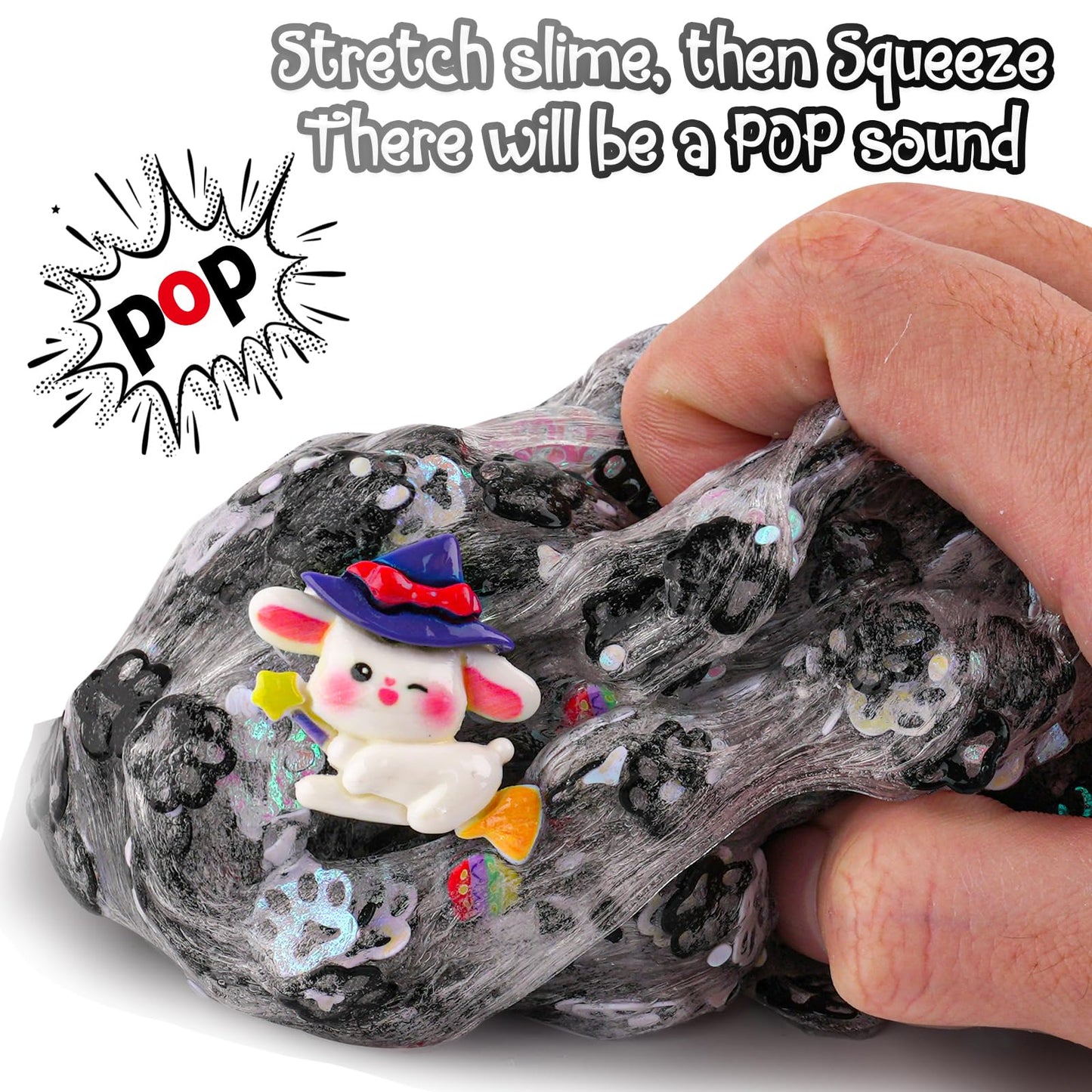 Black & White Cat's Paw Glitter Sequins Slime, Good Stretchy Crunchy Slime, Slime Party Favors for Kids, Slime Sensory Toys, Gir