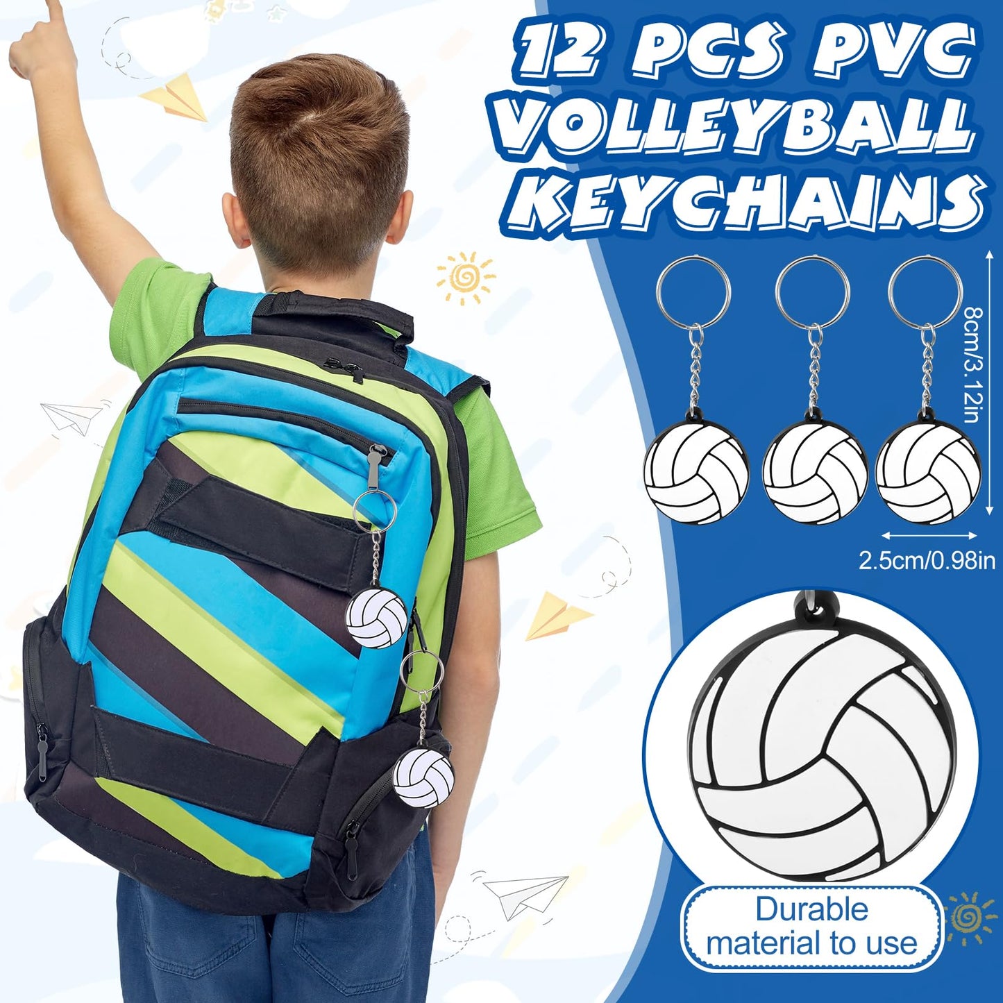 Poen 48 Pcs Volleyball Party Favors Include 12 Drawstring Backpack 12 Mini Volleyball 12 Keychain 12 Wax Thread Braided Bracelet