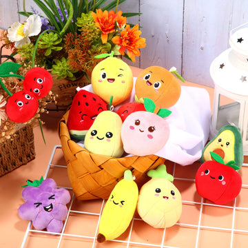 12 Pieces Cute Fruit Plush Toys Colorful Stuffed Fruits Soft Mini Avocado Strawberry Orange Pineapple Peach Lemon Stuffed Doll F