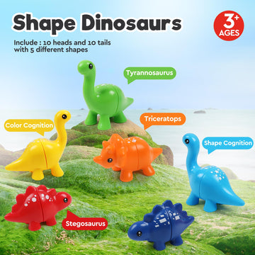 Montessori Matching Dinosaurs Toy, Color And Shapes Recognition, Snap And Pattern Match Game Preschool Learning Toys Homeschooling Activity Class Tool, Birthday Valentine'S Gift For Toddler Boys Girls