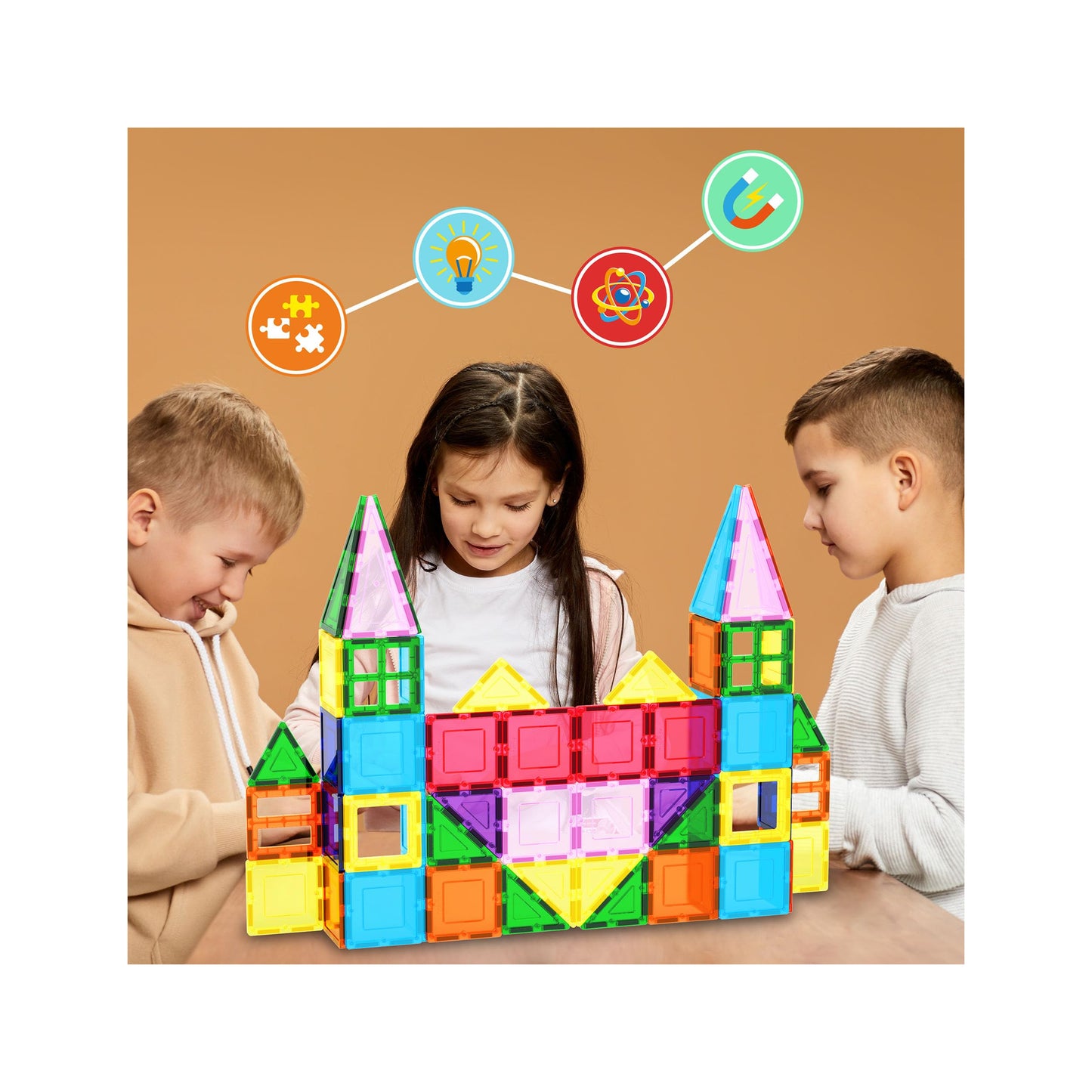 Picassotiles 101Pc Magnetic Tile Building Blocks With Car Base Drawstring Carry Toy Storage Bag Magnetized Block For Kids Magnet