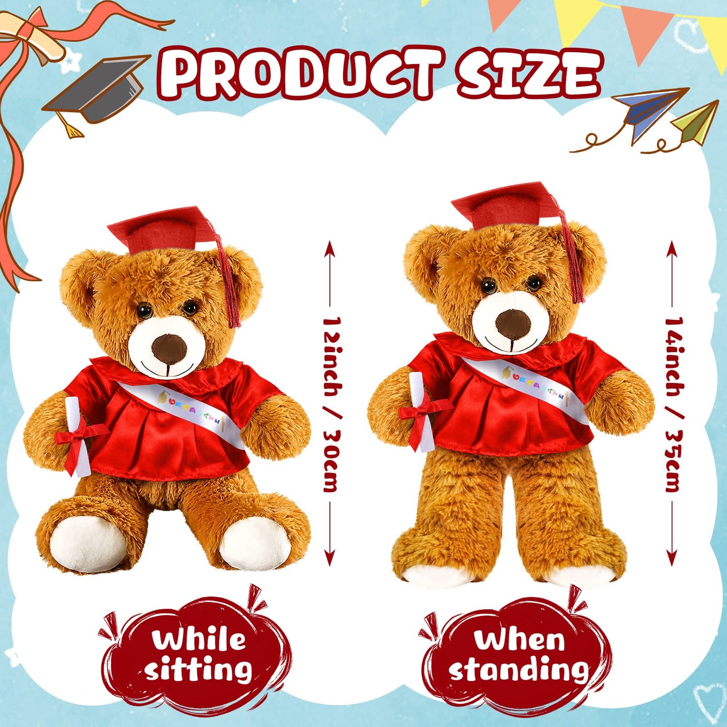 Sotiff 2 Pcs Graduation Bear Plush Stuffed Toy Bear Graduation Gifts Doll Stuffed with Grad Cap for Preschool Kindergarten Colle