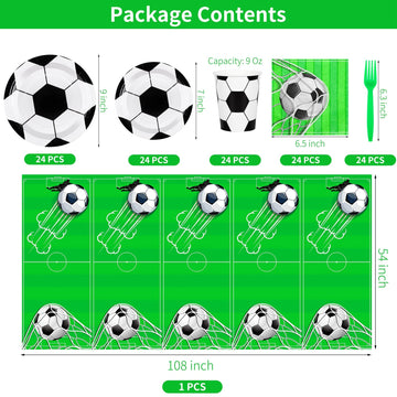 Durony 121 Pieces Soccer Party Tableware Set Include Soccer Party Plates And Napkins, Cups, Tablecloth, Forks Soccer Party Suppl