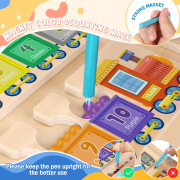 Wakeinsa Magnetic Color And Number Maze,Montessori Toys For 2-5 Years Old Boys,Wooden Magnet Balls Puzzles,Toddler Busy Board,Preschool Learning Activities,Christmas & Birthday Gift For Kids