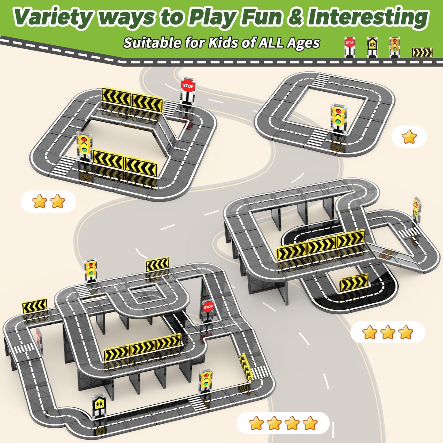 Goodtiles Magnetic Tiles Road Expansion Set, Stem Magnetic Building Blocks For Kids Ages 3-5 4-8 5-7, Preschool Learning Sensory