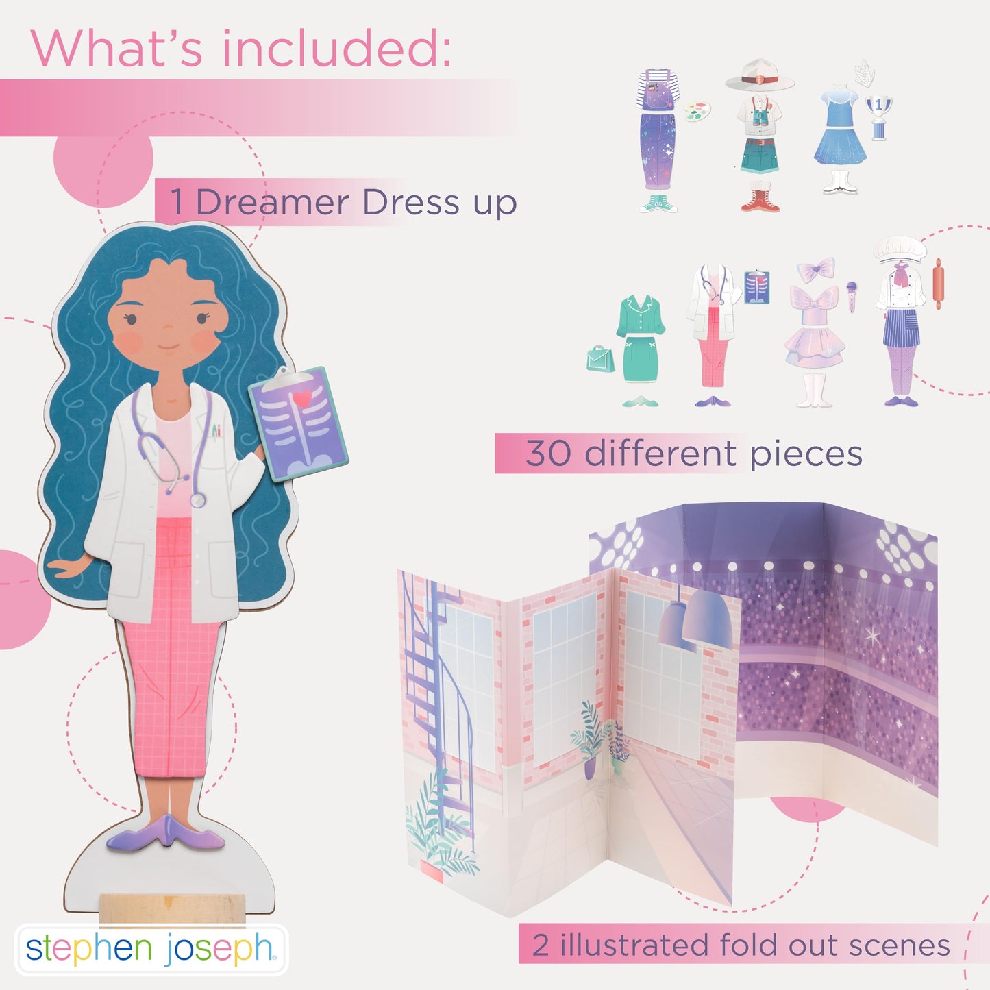 Stephen Joseph, Magnetic Dress Up Dolls, 30 Pc Magnetic Travel Play Set - Pretend Play Magnetic Dress Up Dolls, Ideal For Ages 3