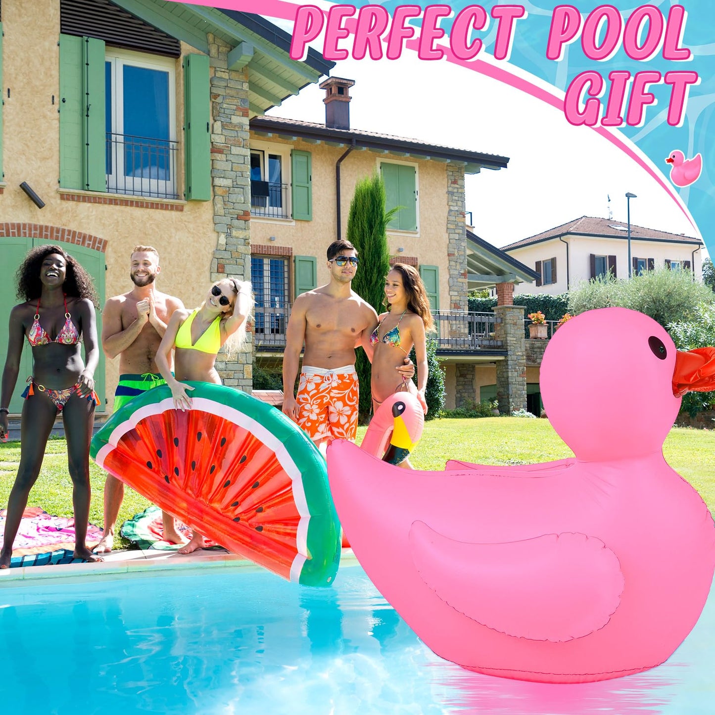 Hungdao Giant Inflatable Duck Pool Float - 4 Feet Large Pink Rubber Duck for Kids Summer Beach Party Decoration