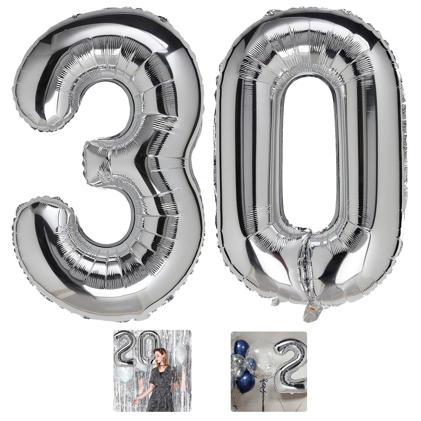 30 Number Balloon Silver 40 Inch Big Foil Mylar 30Th Balloons For 30 Year Old Men Women Birthday Party Decorations Wedding Anniv