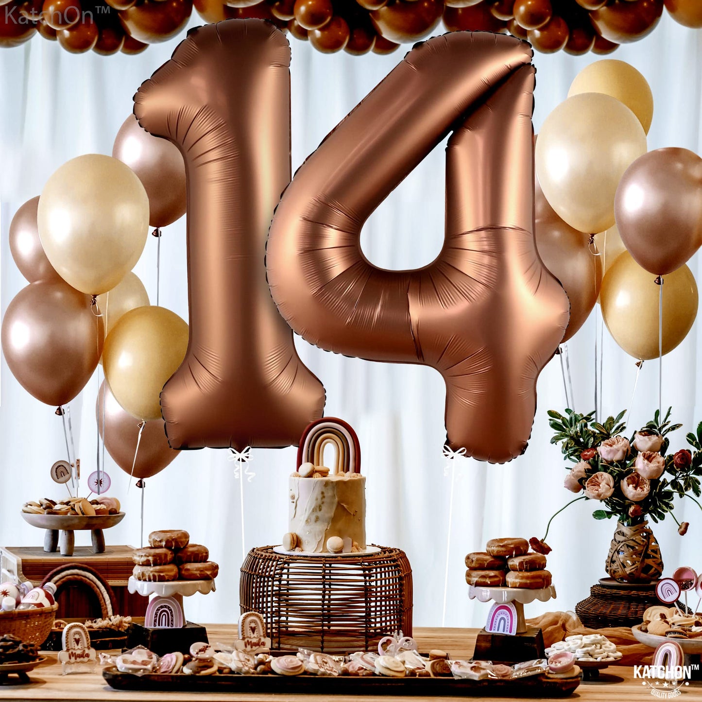 Katchon, Coffee Brown 14 Balloon Number - Big, 40 Inch | Coffee Brown Number Balloons, Coffee Decor, Coffee Theme Party, Number 14 Brown Balloons | Brown 14 Ballon, Coffee Birthday Party Decorations