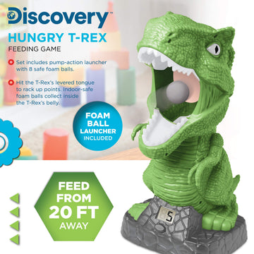 Discovery Kids Hungry T-Rex Feeding Game, Carnival Style Shooting Competition For Kids, 8 Indoor Safe Foam Balls With Air Launcher, Electronic Lcd Screen With Lever Tongue, Great For Ages 6 & Up