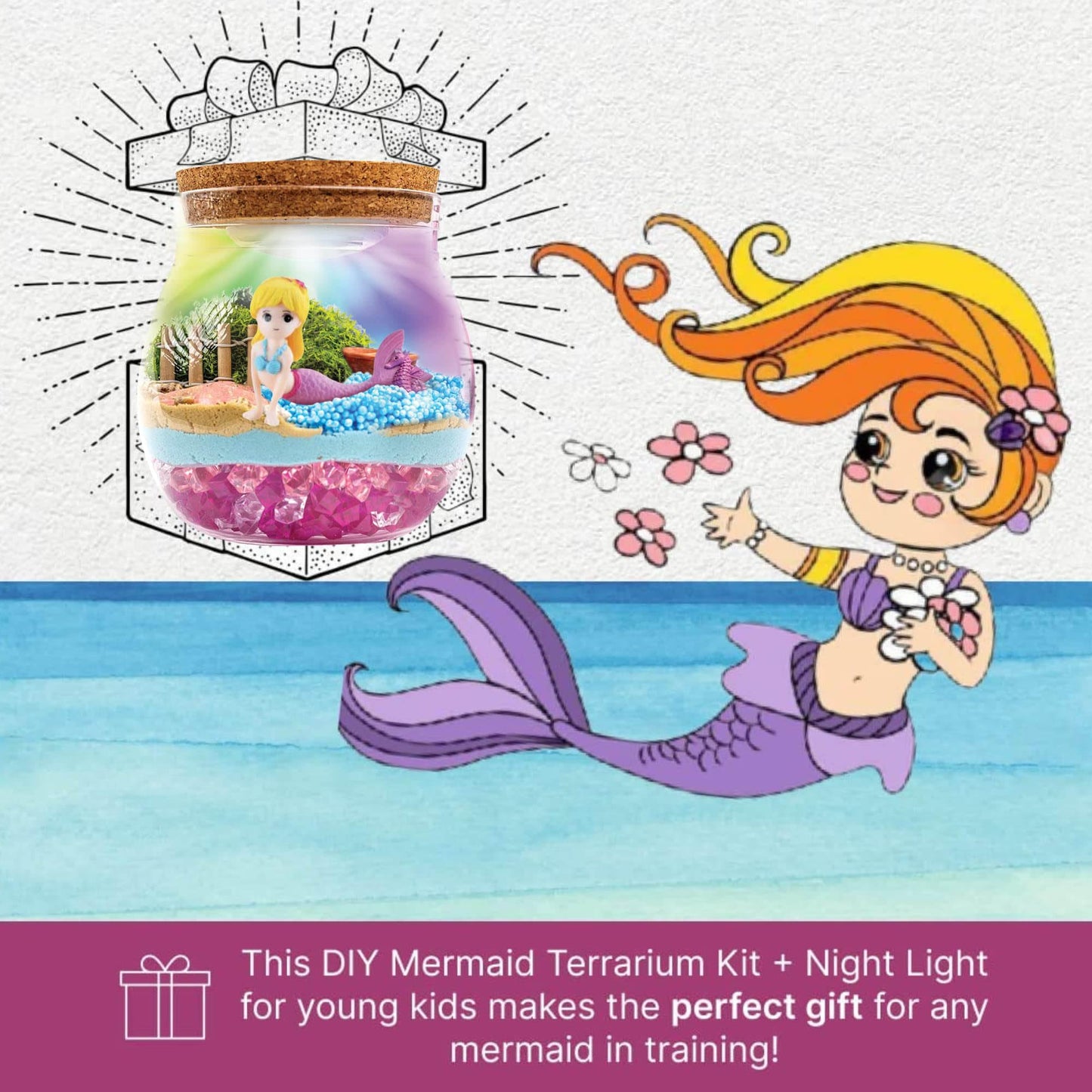 Mermaid Light Up Terrarium Kit For Kids I Diy Mermaid Toys Craft Kits For Kids I Night Light For Kids Crystal Growing Kit I Terrarium Jar For Kids I Birthday Gifts For Girls Age 4-12