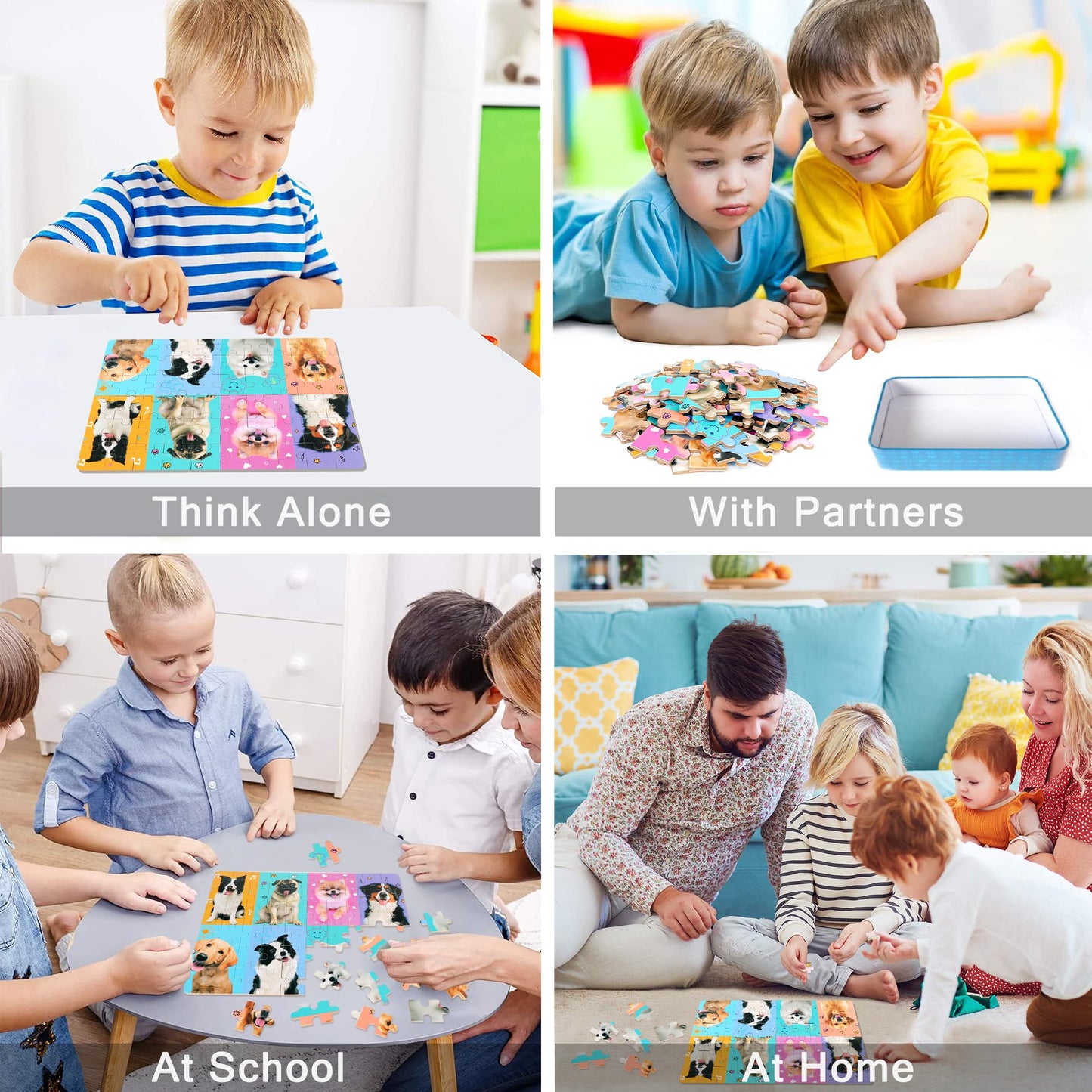 LELEMON 60 Piece Dog Puzzles for Kids Ages 4-8, Educational Jigsaw Puzzle in Metal Box - Fun Learning Toy for Boys & Girls